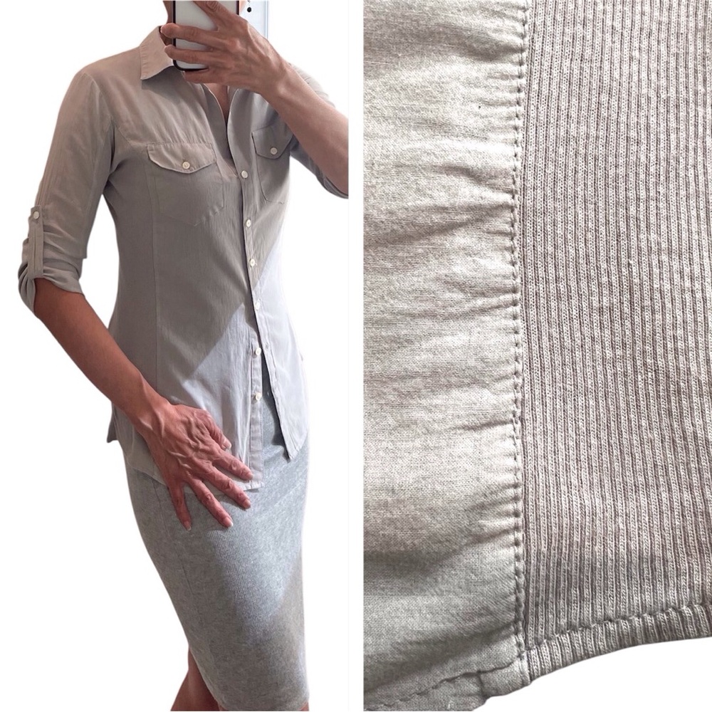 🍁SALE🍁 MAX STUDIO Button-down Shirt Women’s Size Medium Gray w/ 3/4 Sleeves